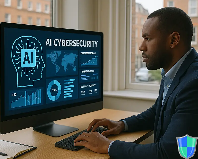 AI-powered cybersecurity analytics dashboard in a London data center