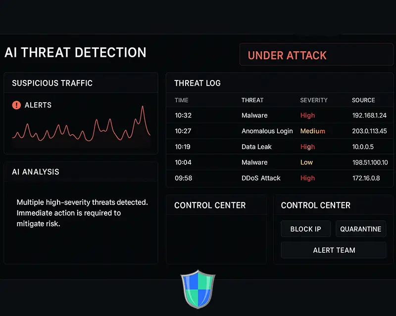 Real-time AI threat detection dashboard in a UK office