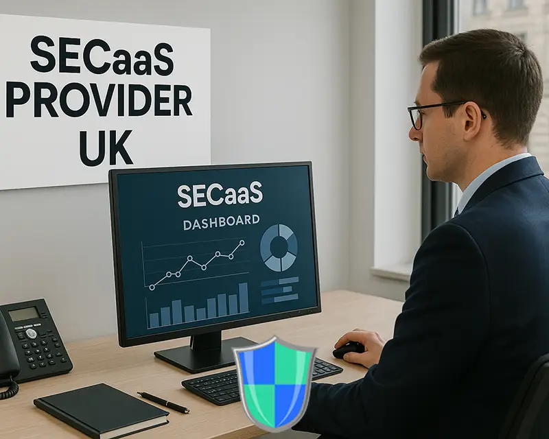 Cybersecurity expert configuring SECaaS platform in UK office
